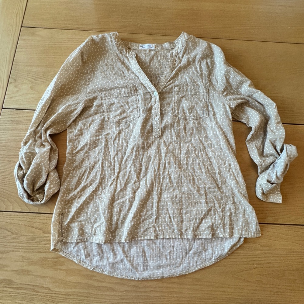 Carve Designs Henley Tunic Blouse Size S Tan Boho Coastal Organic Cotton Light